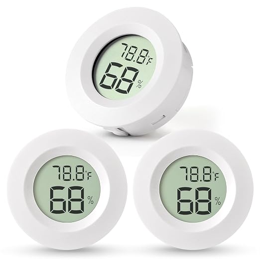 Atogou 3-Pack Mini Hygrometer & Thermometer, Indoor Digital Humidity Meter | ℉/℃, Outdoor Gauge Temperature for Home, Office, Reptile, Car, Greenhouse, Lab, Terrarium, Cellar.. A01 White
