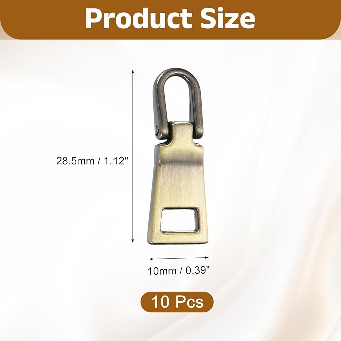 uxcell 10pcs Zipper Pull, 1.12 Inch Zinc Alloy Zip Puller Zipper Pull Replacement Sewing Zippers Tapes for Luggage Clothing Jackets Backpacks Boots, Bronze