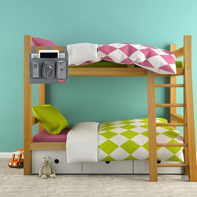 Hanging Bedside Caddy,Bedside Organizer Caddy for Bed Rails(4 Pockets-Grey)