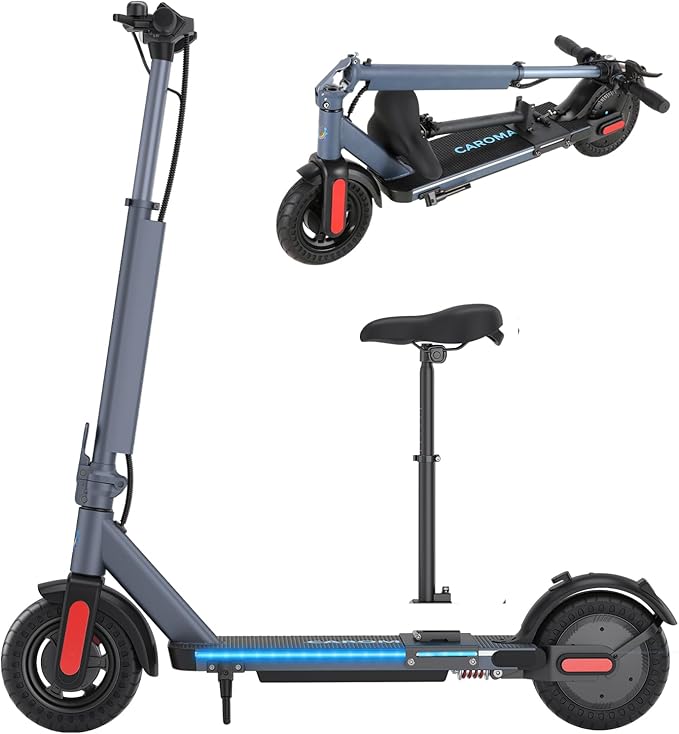 Caroma Electric Scooter with Seat Option,500/350W Motor Up to 25/20 Miles Range & 25/20 MPH Speed,9" Tires,Adjustable Electric Scooter for Adults,Foldable Commuting