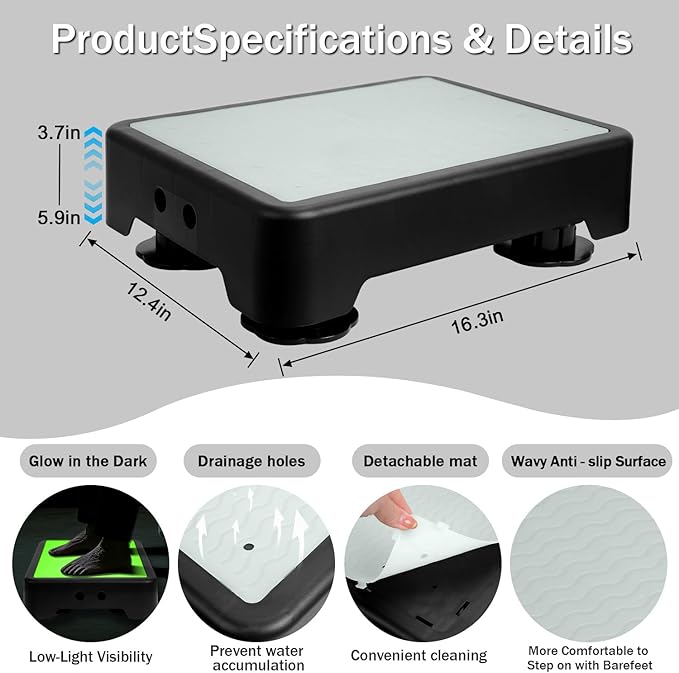 Adjustable Step Stool for Adults - Noctilucent Bed Step Stools, 600 LBS Capacity Non-Slip Safety Step Platform Indoor and Outdoor for Seniors and Adults, Wide Step Stools Elderly Assistance at Night