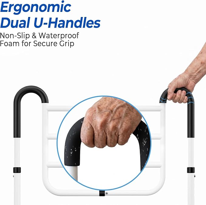 Bed Rails for Elderly Adults Safety, 400LB Support, Model BL07 | ASTM-Approved, Bed Rails for Seniors & Post Surgery, Ergonomic Dual U-Handles & 4-Bar Reinforced Anti-Tip, Tool-Free