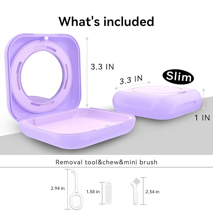 HEMILAB® Retainer Case, Slim Aligner Case with Vent Holes, Compatible with Invisalign, Mouth Guard Case with Mirror, Cute Orthodontic Retainer Case with Retainer Removal Tool and Brush, Purple