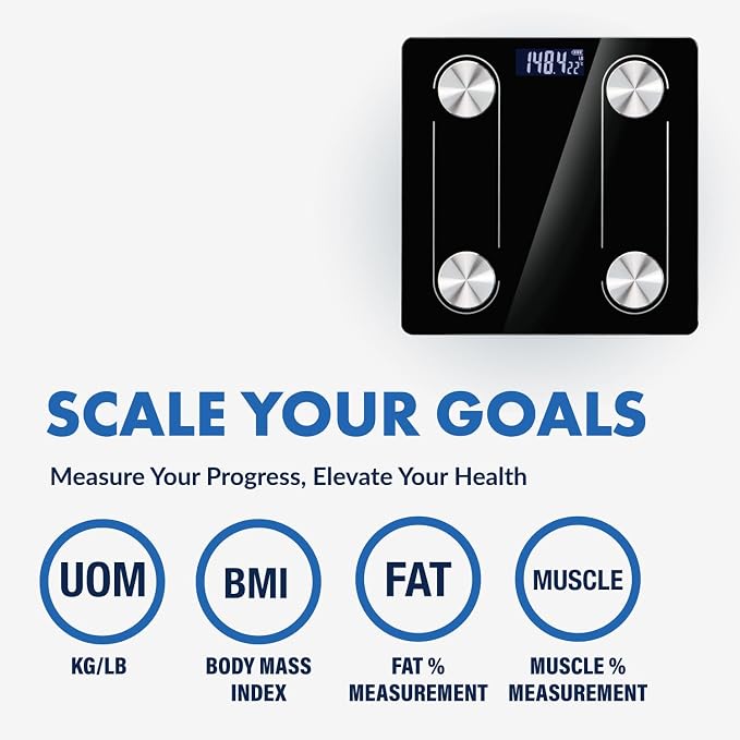 Digital Body Scale Trnr-BDYSCLE-BLK, Home Essential Body Weight Scale for People, Durable Bathroom Accessory, Compatible with Apple and Android OS, Workout and Fitness Equipment
