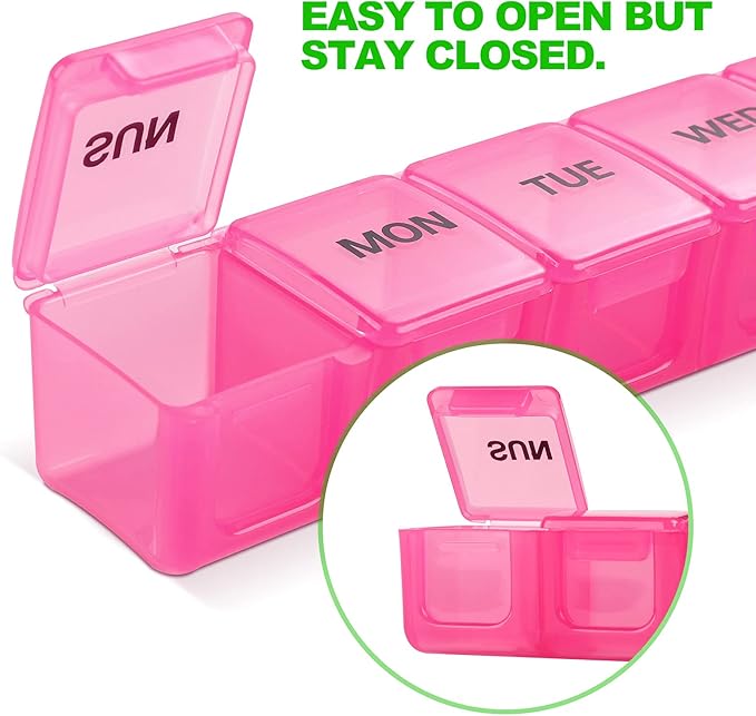 Pink XL Extra Large Weekly and Daily Pill Organizer for Pills/Vitamin/Fish Oil/Supplements (Pink)