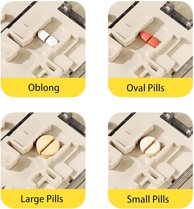 Pill Cutter Splitter 1/3, 1/4 with Centering Device for Small and Large Oblong Oval Tablets with Pill Storage, for Quarter, Third and Half