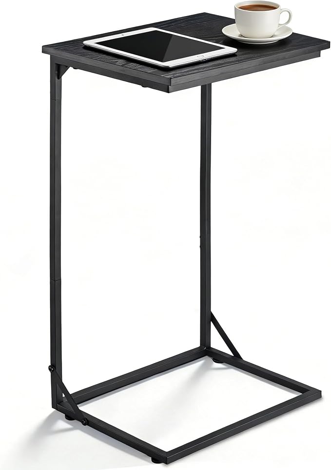 C Shaped End Table for Couch, Small Side Table for Living Room & Bedroom, Slide Under Sofa Table for Laptop, Coffee, Snacks, Easy Assembly, Modern Design