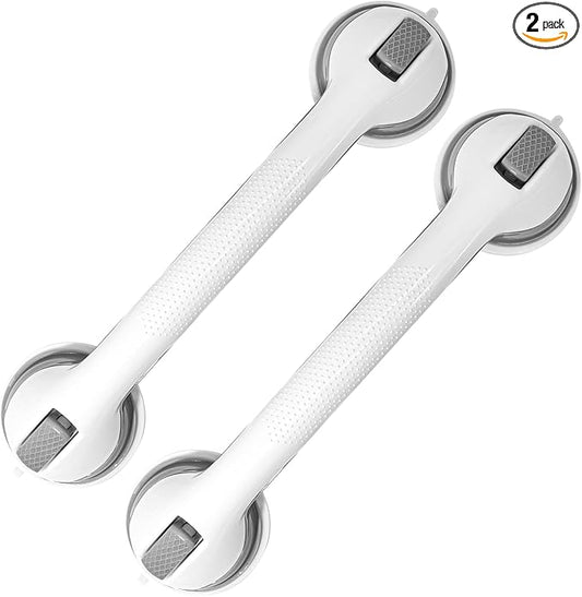 2-Pack Grab Bars for Bathtubs and Showers, 16 inch Shower Handle Suction Shower Bar, Safety Bars for Shower Chair, Bathroom Grab Bar for Senior，No Drilling Removable (Gray, 16 inch)