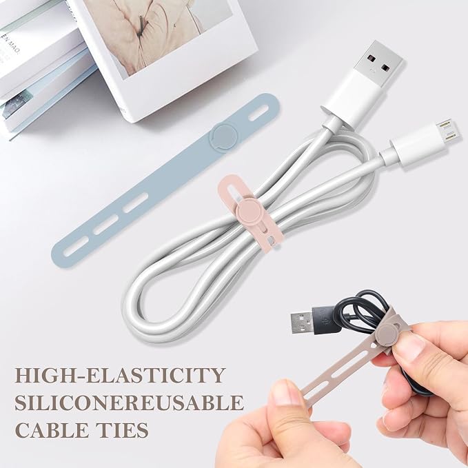 Donruby 30Pcs Silicone Cable Ties - Reusable & Washable with Adjustable Locking Buckles, High Elasticity Cable Management Straps for Home, Office, School, Travel Essential Cord Organizer (6 Colors)