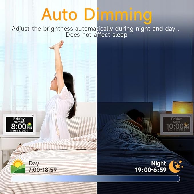 Digital Calendar Alarm Clock - Dementia Clocks for Seniors, Non-Abbreviated Memory Loss Clock with Date and Time for Elderly