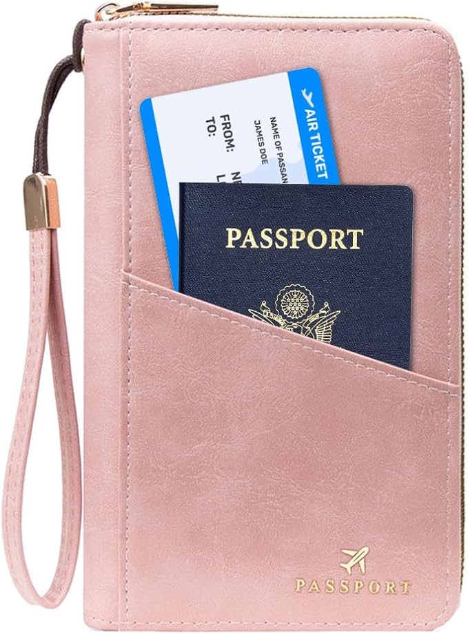 Family Passport Holder for Travel Women and Men RFID Passport Holder with Zipper Passport Case Passport cover Passport Wallet Travel Essentials and Accessories(1-2,Pink)