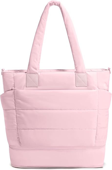 Puffer Tote Bag for Women Quilted Nurse Bag Lightweight Work Bag for Teacher Travel Handbag with Multiple Pockets