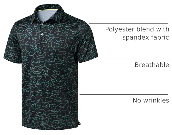 Obla Mens Golf Polo Shirts Short Sleeve Dry Fit Performance Moisture Wicking Casual Print Collared Golf Shirts for Men