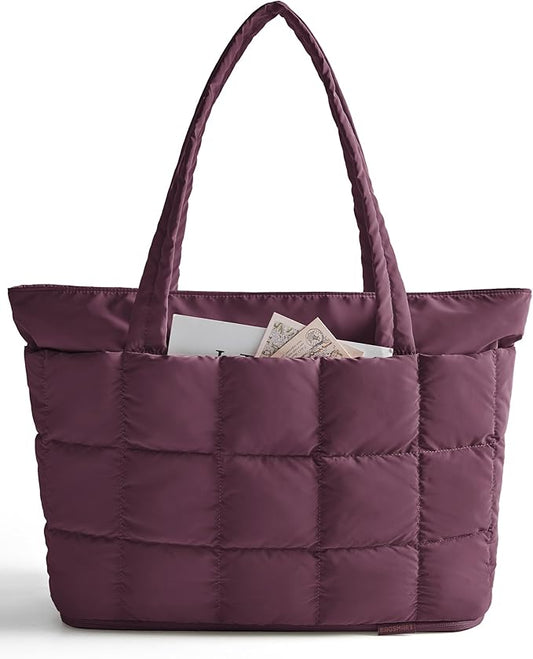 BAGSMART Expandable Tote Bag for Women, Puffer Work Tote Handbag, Quilted Carry On Bag for Travel Gym