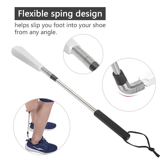Aid shoehorn Telescopic, Shoe Horn Long Handle Spring Shoe Horn Shoe Accessory Stainless Steel Shoe Lifter for Elderly People,Pregnant woman and Move Inconvenient person