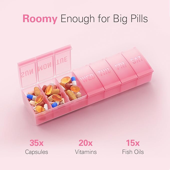 Barhon Large Weekly Pill Organizer, Big Vitamin Organizer Case for 7 Day, Travel Medicine Pill Box to Hold Various Supplements and Fish Oil, Sky Blue