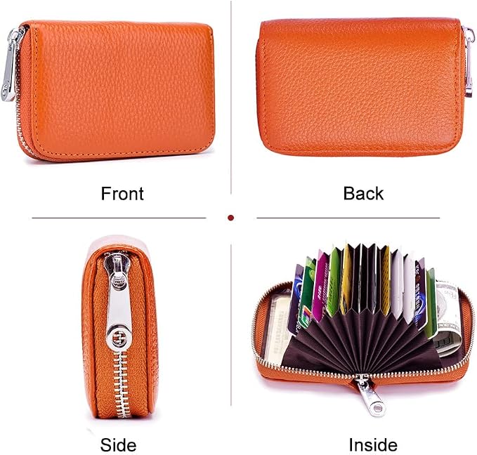 RFID Credit Card Holder Genuine Leather Credit Card Wallet with Zipper | RFID