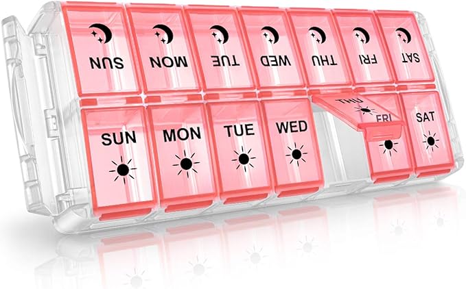 Weekly Pill Organizer 7 Day 2 Times a Day Extra Large, Quick Fill 2022 Fullicon AM PM XL Daily Pill Cases Pill Box with Detachable Base - Pink (Patent Registered)