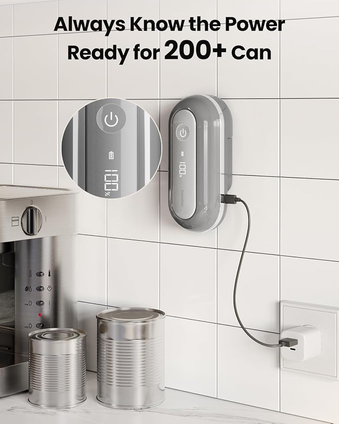 Canslab Retro Rechargeable Electric Can Opener, LED Battery Track&Auto Stop | True One-Touch Operation, Wall-Mountable Small Size, Side Cut Smooth Edge, USB Rechargeable, for Seniors with Arthritis, Grey