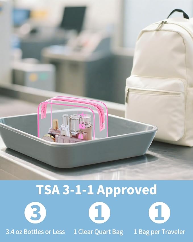 WANDF TSA Approved Toiletry Bag, 2 Pack Clear Makeup Bag | Quart Size, Airport Carry-On, TSA Liquids Travel Bag, Clear PVC, Women Men Travel Essentials