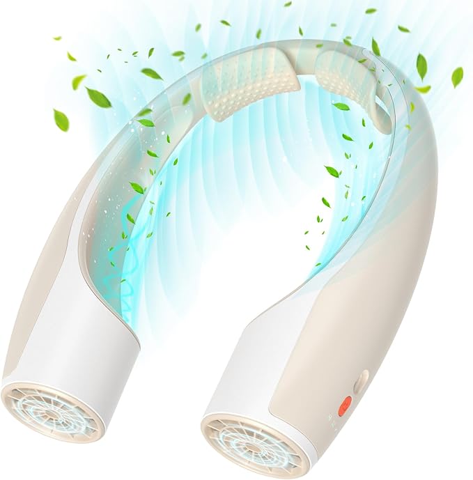 Rohent Portable Neck Fans that Blow Cold Air for Indoor: Faster Cooling Fans That Blow Cold Air Ultra Quiet - High Velocity USB Rechargeable Cordless Fan for Home, Office, Kitchen, Desk Use - Beige