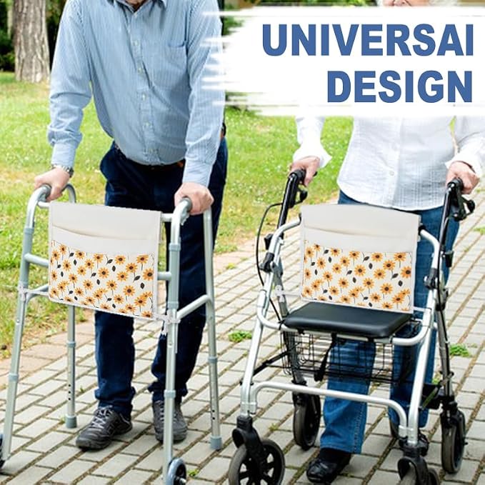 TOGETRUE Walker Bag, Easy Access Walker Storage Basket with 2 Large Pockets, Walker Accessories Bag for Folding Walker, Wheelchairs, Strollers, 13"x14.5" (Daisy)