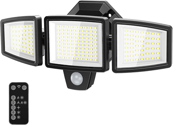 LED Security Lights Motion Sensor Outdoor Lights, 6500K Daylight, IP65 Waterproof, Dusk to Dawn, 3-Head Motion Detected Flood Light for Garage, Yard, Porch