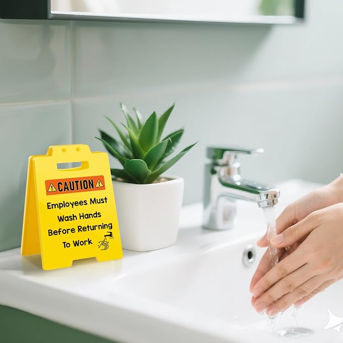 MBL Warning Sign for Wash Hands - Small Mini Desktop Reminder Signs White Elephant Stocking Stuffers Christmas Xmas Holiday Gifts for Office Business Restaurant Salons Hotel Motel Rest Stops
