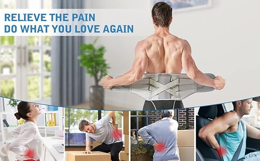 Back Brace for Lower Back Pain - Lumbar Support with Bionic Support System, Adjustable Belt for Men Women, Relieves Sciatica, Herniated Disc, Scoliosis, Posture Correction for Workout, Daily Use, Heavy Lifting(XX-Large, Grey)