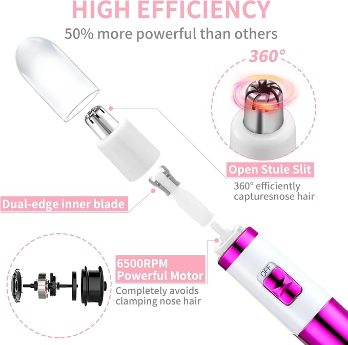 NUMIFUN Ear and Nose Hair Trimmer for Women Nose Hair Clipper Professional Painless Noses Trimmer Ladies Eyebrow and Facial Hair Trimmer, Waterproof Dual Edge Blades for Easy Cleansing