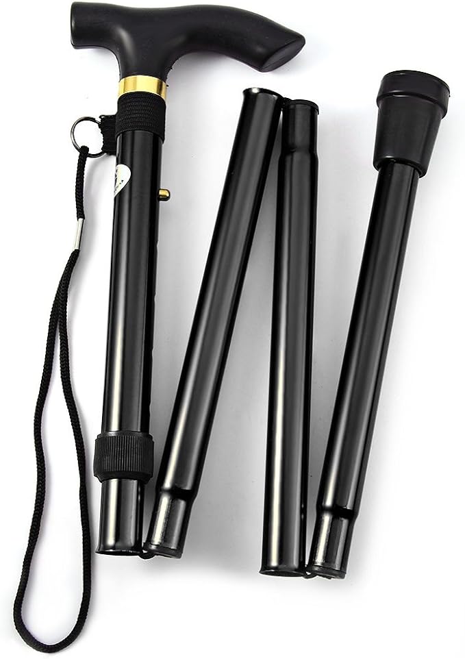 Folding Lightweight Walking Stick - Adjustable Aluminum Metal Collapsible Travel Cane with Non-Slip Rubber Base