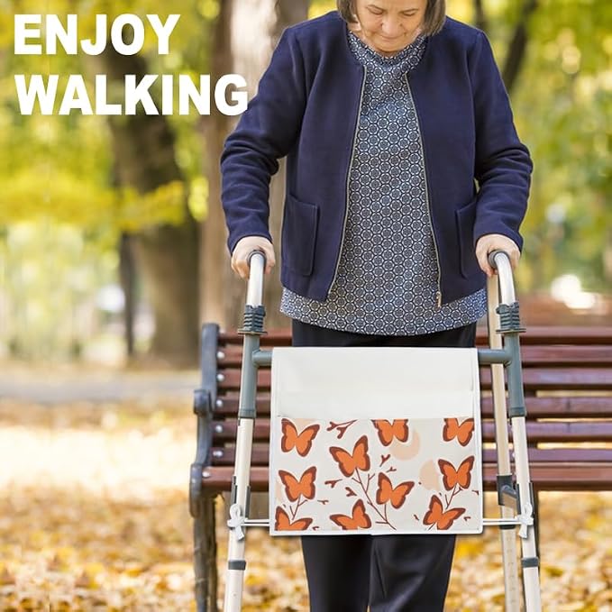 TOGETRUE Walker Bag, Easy Access Walker Storage Basket with 2 Large Pockets, Walker Accessories Bag for Folding Walker, Wheelchairs, Strollers, 13"x14.5" (Butterfly)