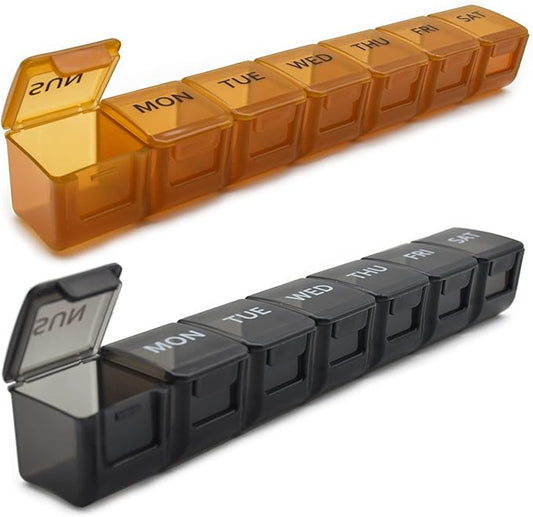 2 Pack Weekly Pill Organizer, Large 7 Day Pill Case, Daily Vitamin Case Medicine Box, AM/PM Pill Containers for Medicine Supplements Fish Oil (Khaki & Black)
