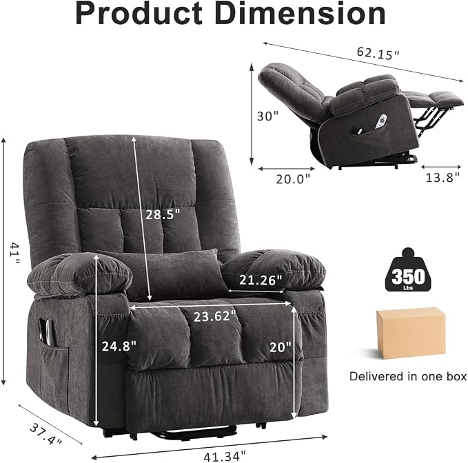 MAHOMICO Power Lift Recliner Chair for Elderly with Vibration Massage and Heating Functions, Electric Recliner Single Sofa with Side Pockets and USB Charge Port, Suitable for Living Room and Bedroom