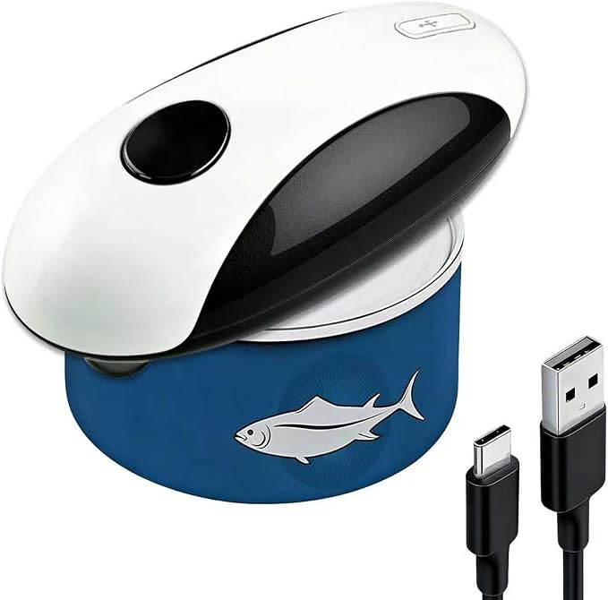 Kitchen Rechargeable Electric Can Opener, One-Touch Opening, Smooth Rim, USB-C Fast Charge, Senior Friendly, White, Hands-Free Design, Easy to Grip and Fits Most Cans