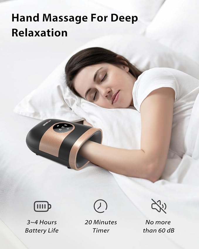 CINCOM Upgraded Hand Massager with Heat and Compression for Arthritis and Carpal Tunnel - Cordless & Rechargeable, Gifts for Women (Black & Gold)
