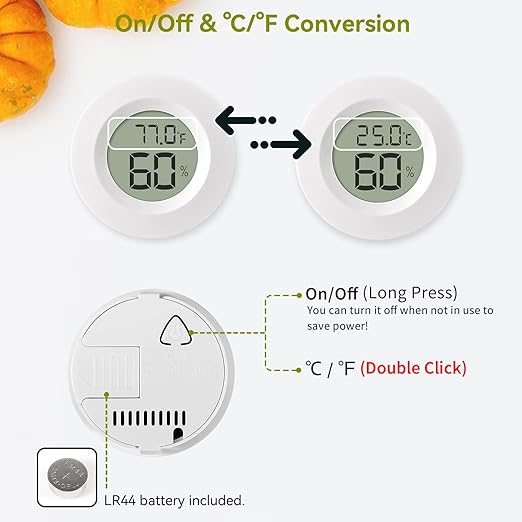 Atogou 3-Pack Mini Hygrometer & Thermometer, Indoor Digital Humidity Meter | ℉/℃, Outdoor Gauge Temperature for Home, Office, Reptile, Car, Greenhouse, Lab, Terrarium, Cellar.. A01 White