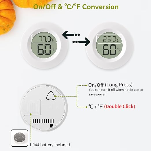 Atogou 2-Pack Mini Hygrometer & Thermometer, Indoor Digital Humidity Meter | ℉/℃, Outdoor Gauge Temperature for Home, Office, Reptile, Car, Greenhouse, Lab, Terrarium, Cellar.. A01 White