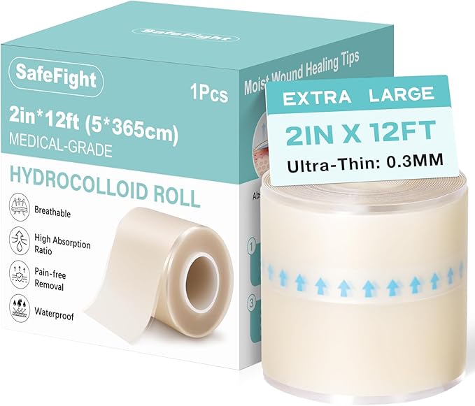 Hydrocolloid Roll for Wound Care, Medical-Grade Hydrocolloid Patch Bandages with Self-Adhesive, Cut-to-Size Ultra Absorbent, Flexible & Waterproof, First Aid Kit Essential (2in*12ft)