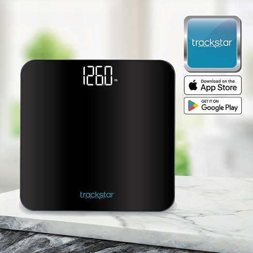 trackstar Black Digital Weight Scale | 440 lb Weight Capacity | trackstar Monitoring App | Bluetooth iOS & Android Compatible | Measure, Track, and Share Results