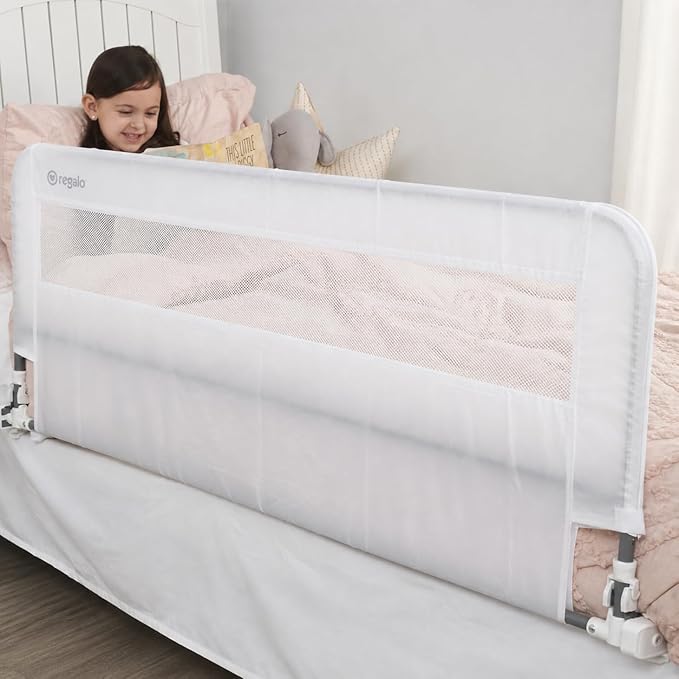 Regalo Safety 54” Extra Long Hideaway Bed Rail Guard for Toddlers, Toddler Bed Rail with Reinforced Anchor Safety System, 20” Tall Bed Safety Rail, Fits Twin, Full & Queen Beds