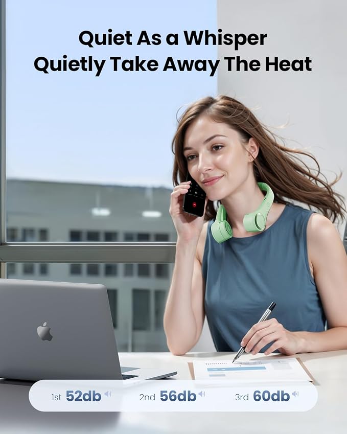 Gaiatop Portable Neck Fan, 4000mAh Rechargeable Hands Free Bladeless Mini Fans, 3 Speeds Air Outlet Can Rotate 70°, Free Adjustment Personal Wearable Cooling Fan Suitable for Travel Office Green