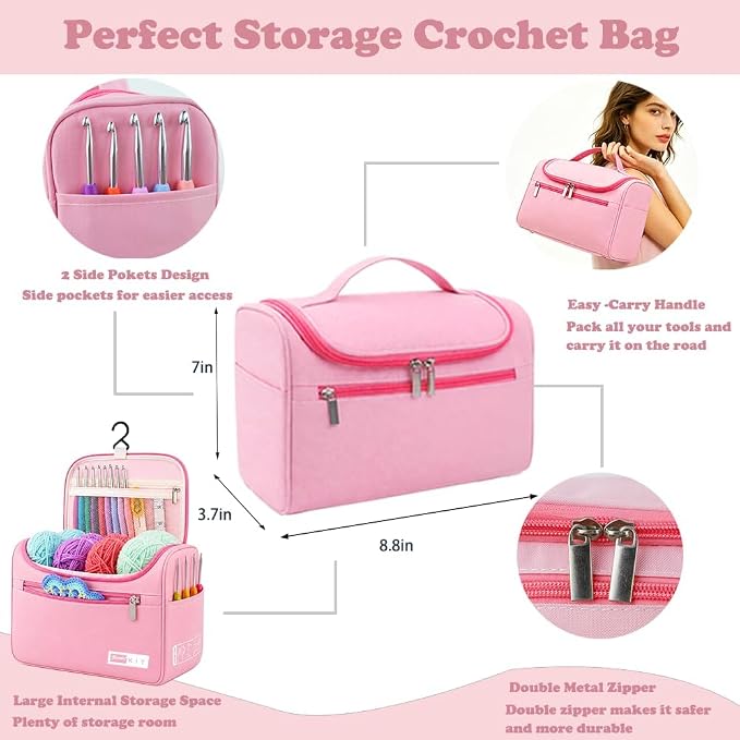 Yarniss Complete Crochet Kit for Beginner Adults, All in One Crochet Kit with 1120 Yards Yarn, 12 Ergonomic Crochet Hooks, Step by Step Video Tutorial, Pink