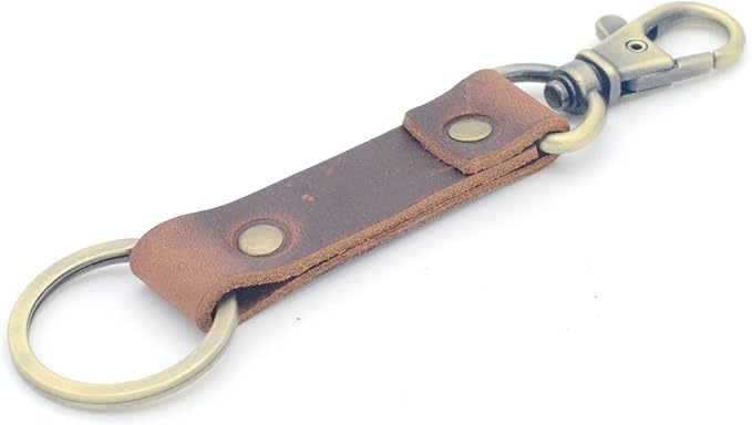 Genuine Leather Keychain Walnut Leather Key Holder Mens Belt Key Chain Ring Fob