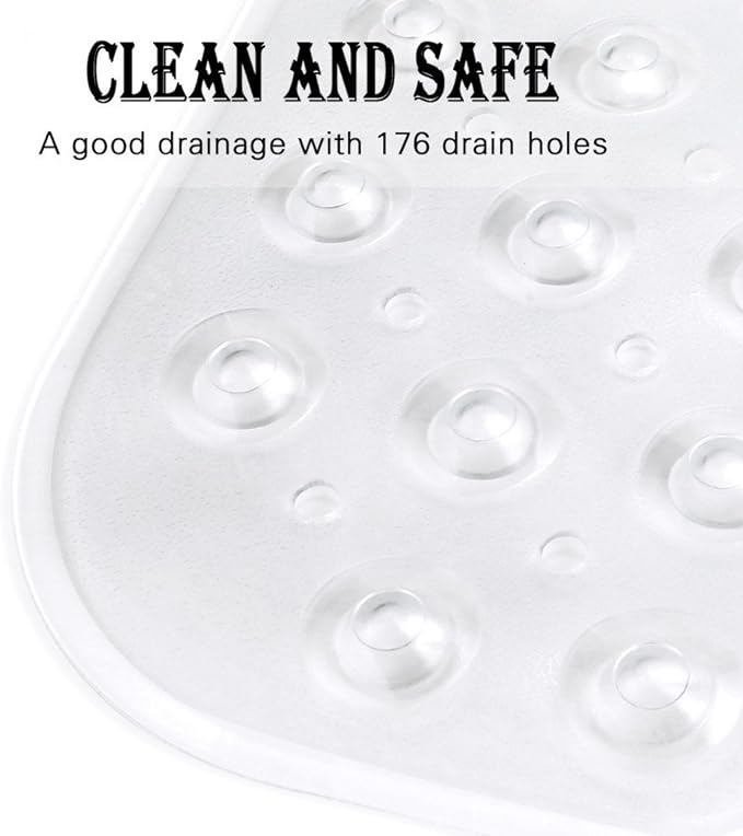 YINENN Bath and Shower Safety Mats 40x16 inch, Non Slip with Suction Cups for Bathroom Stall and Tub Floor, Extra Large and Machine Washable, Drain Holes Keep Bathtub Clean, Clear