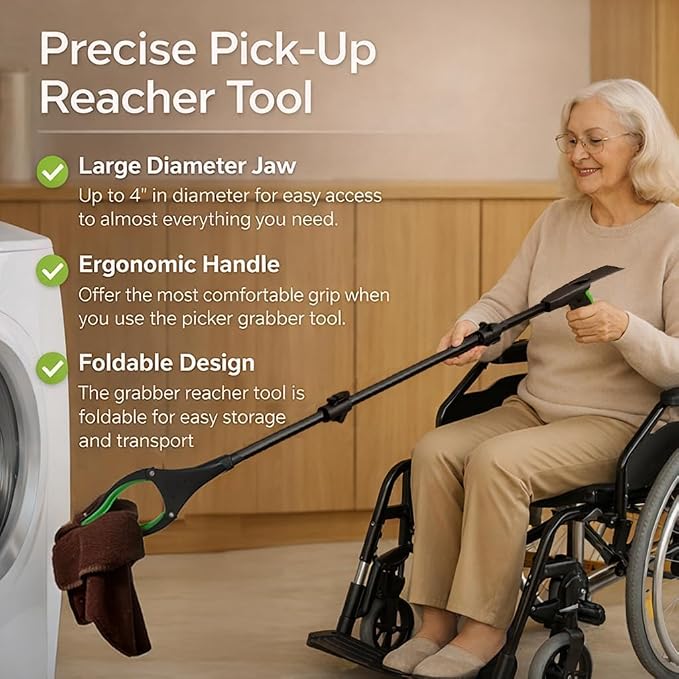 75In Extra Long Grabber Reacher Tool, LEGENDONE Senior Foldable Pickup Tool | Dual Magnetic Tip, Easy Foldable, 2-in-1 w/ Shoe Horn, Strong Grip Aid for Upper Shelves, Elderly, Surgery Recovery Must-Have