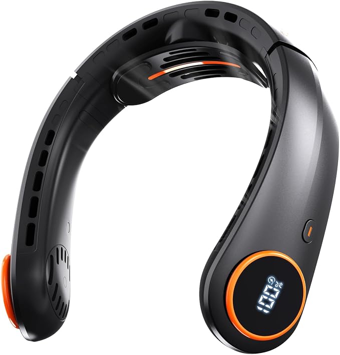 Portable Neck Fan, 5000mAh Bladeless Fan with 3 Built-in Fans, Instant Cooling 360° Surround Airflow & LED Display, Wearable Personal Fan for Outdoor, Travel, Gifts for Women Men (Black)