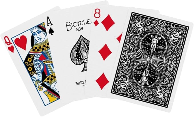 Bicycle Playing Cards 4 Pack Standard Index Poker Size Red and Black | Air Cushion Finish, Made in USA, 2 red and 2 black decks, 52 cards plus 2 Jokers per deck, For all card games