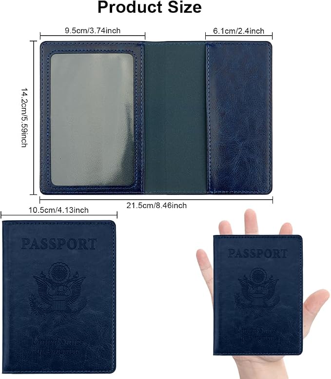 Passport Holder, Passport Holder Men, Passport Wallet Travel Must Haves, Passport and Vaccine Card Holder Combo, 1 Pack Travel Documents Organizer Protector for Travel Accessories, Dark Blue