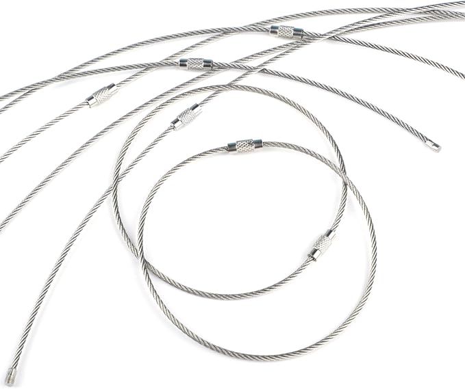 Pawfly 4"/6"/10" Wire Keychain Cable Key Ring Loop Holder 20/50/100Pcs | Large, Stainless Steel, Toughly Braided, Connectable, Corrosion Resistant, for Luggage Tag Kitchen Utensils